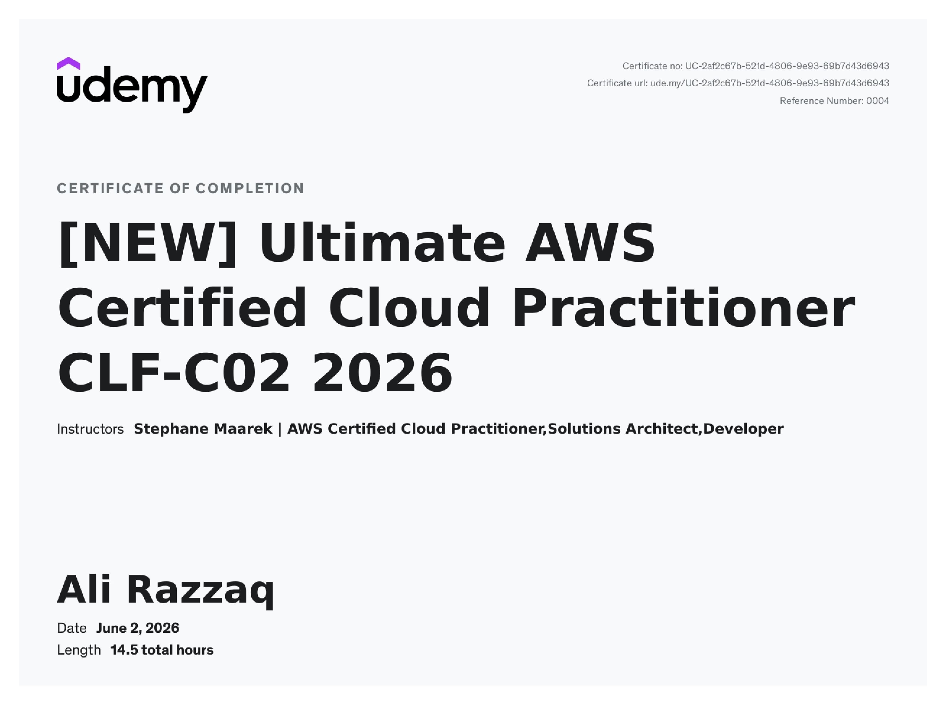 AWS Certified Cloud Practitioner (CLF-C02) — certificate