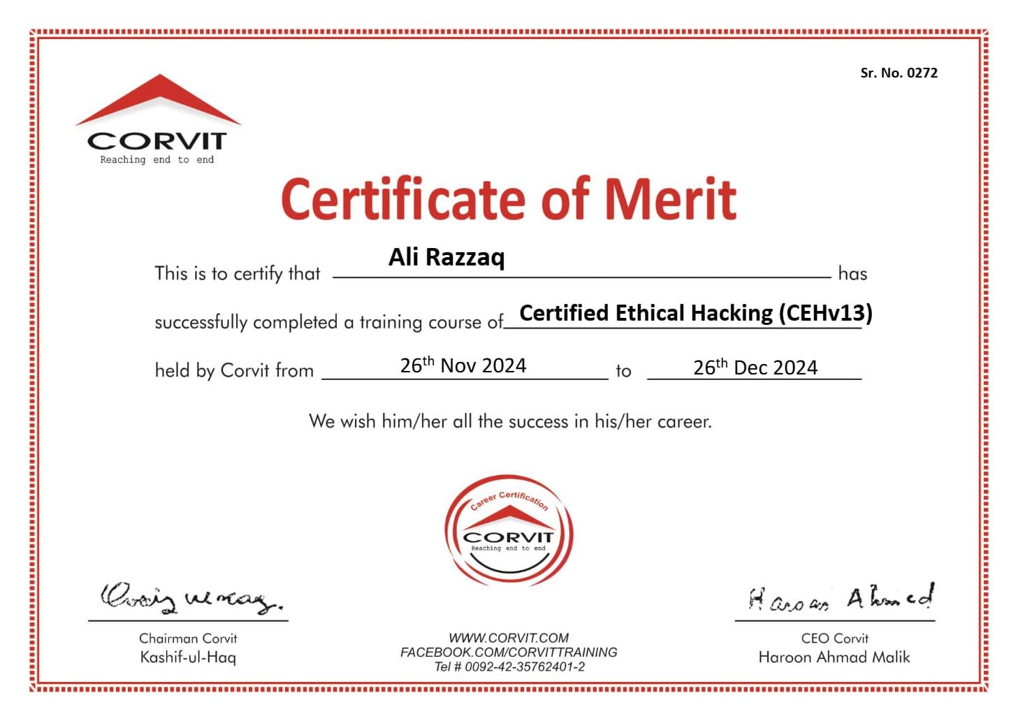 Certified Ethical Hacking (CEHv13) — certificate