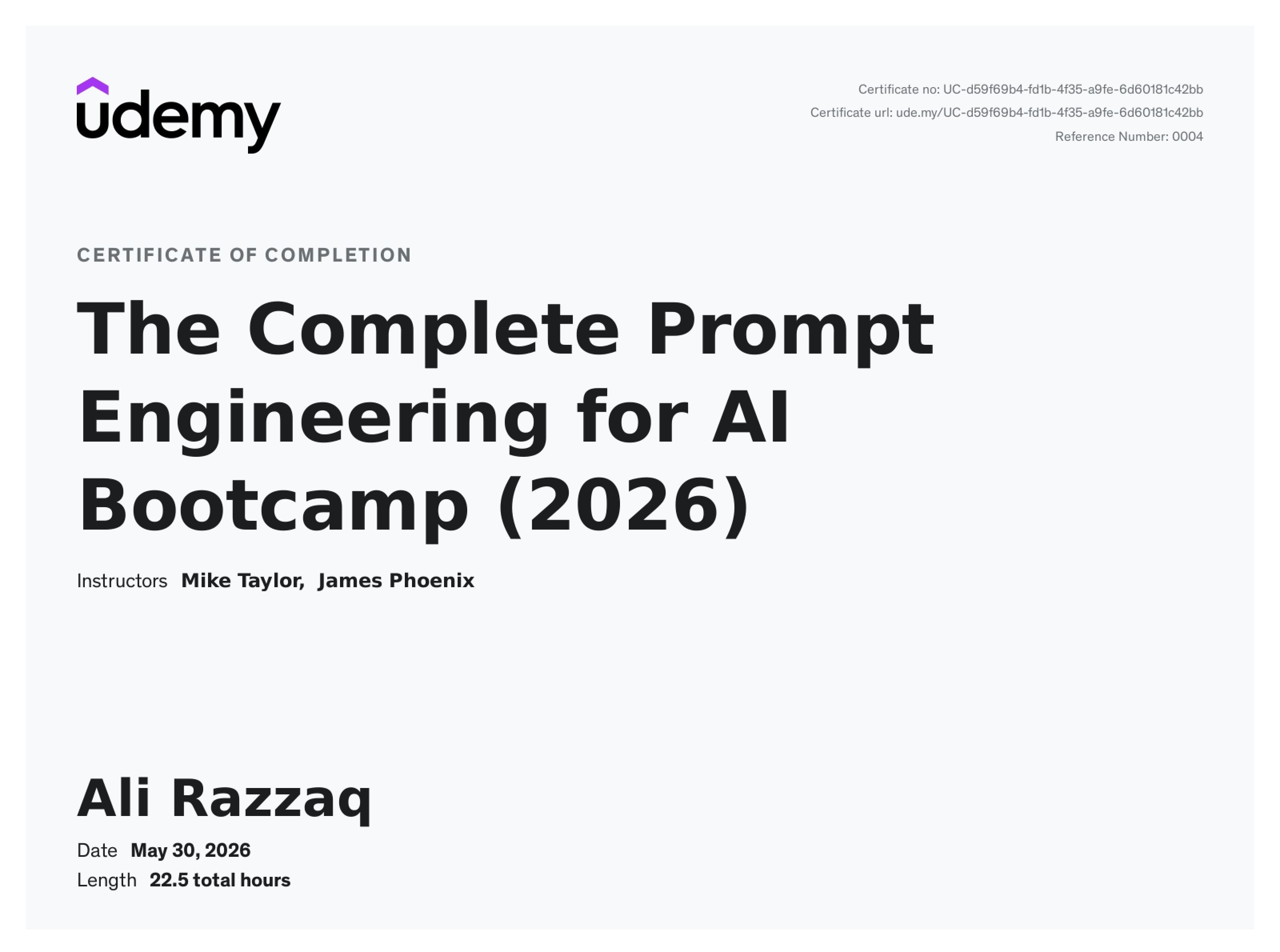 Prompt Engineering for AI Bootcamp — certificate