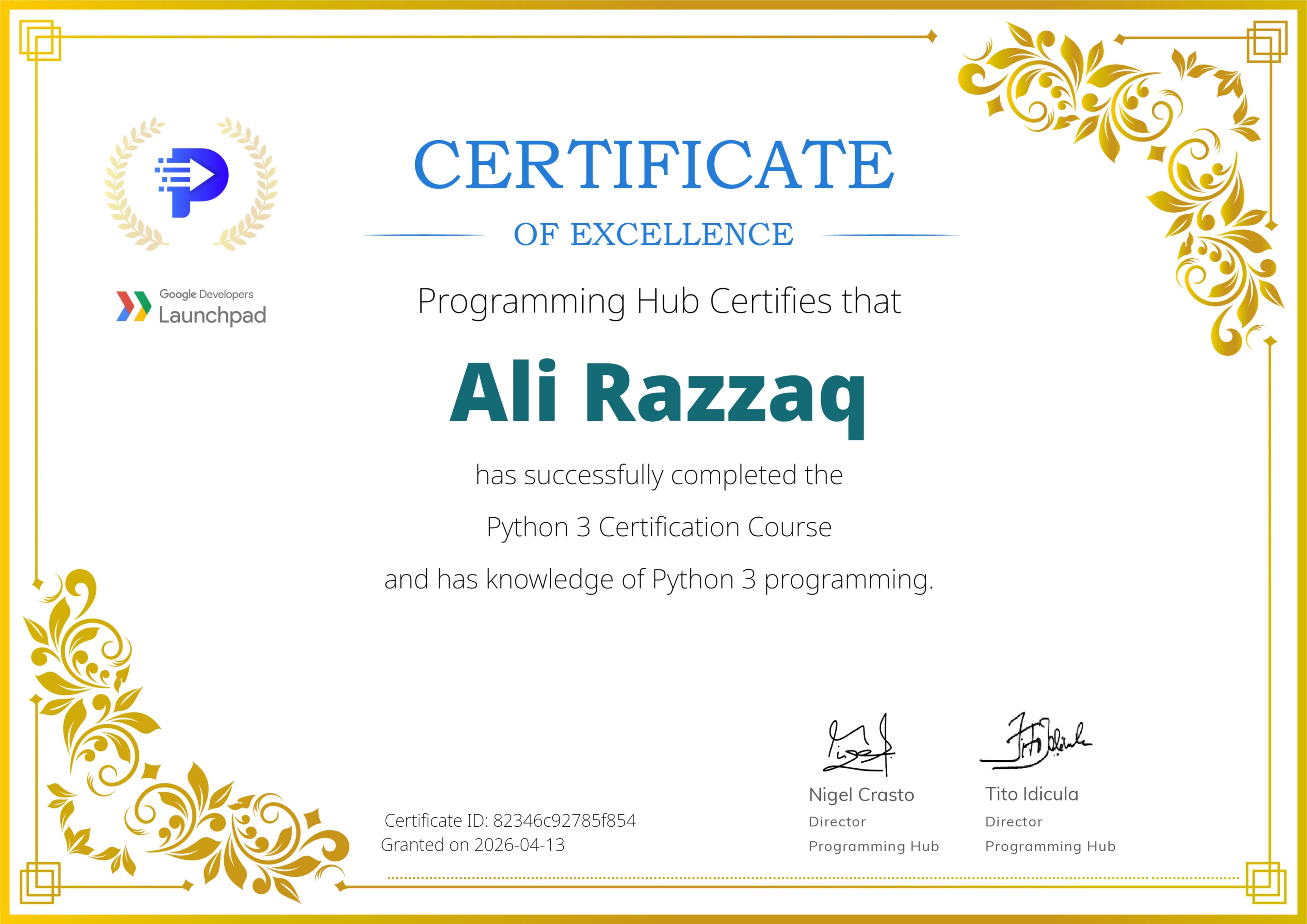 Python 3 Certification — certificate